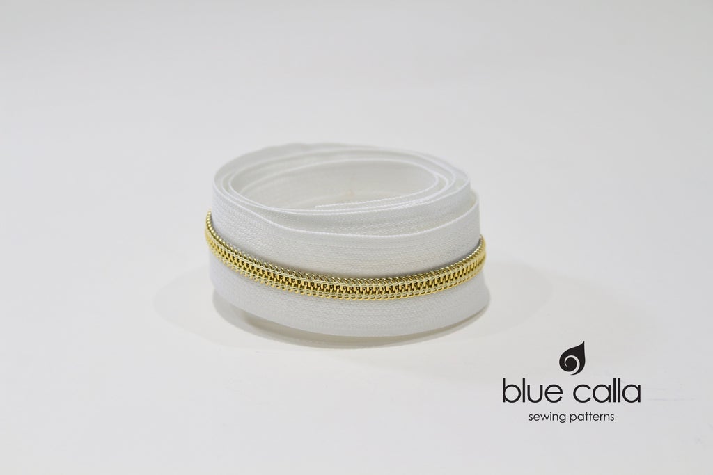 GOLD COIL - WHITE - #5 Metallic Nylon Coil Zipper tape