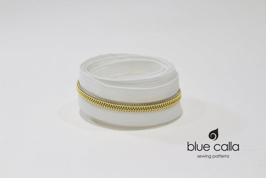GOLD COIL - WHITE - #5 Metallic Nylon Coil Zipper tape