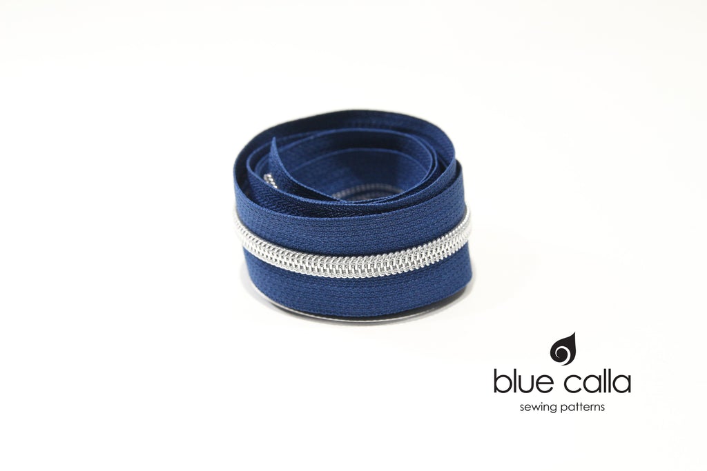 SILVER COIL - NAVY - #5 Metallic Nylon Coil Zipper tape