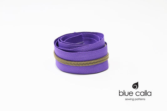 ANTIQUE BRASS COIL - PURPLE - #5 Metallic Nylon Coil Zipper tape