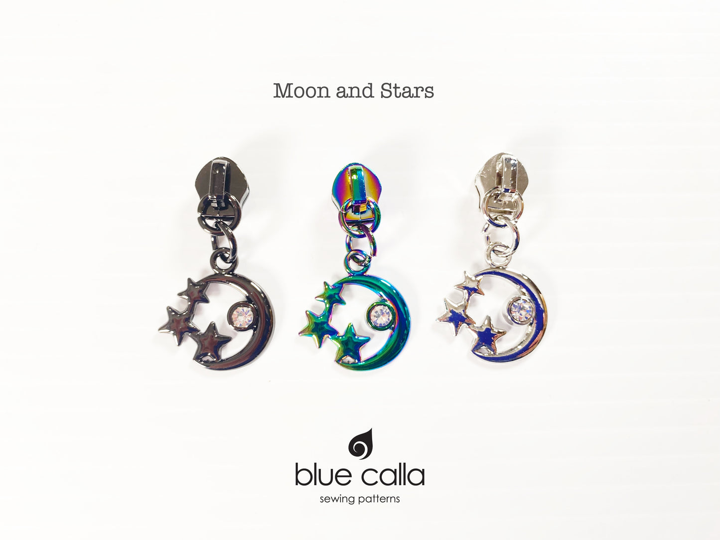 #5 coil zipper pull - Moon and Stars