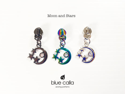 #5 coil zipper pull - Moon and Stars