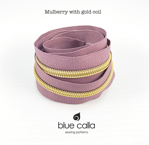 GOLD COIL - Mulberry - #5 Metallic Nylon Coil Zipper tape