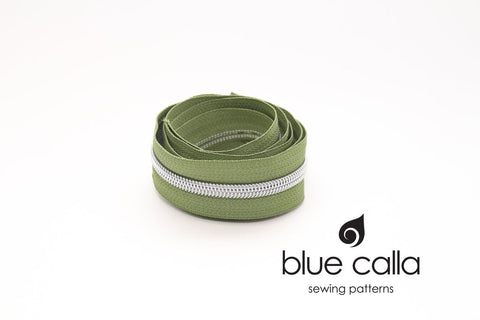 SILVER COIL - LIGHT OLIVE - #5 Metallic Nylon Coil Zipper tape