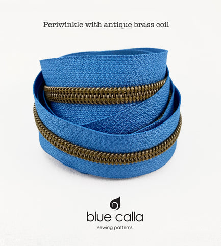 ANTIQUE BRASS COIL - PERIWINKLE - #5 Metallic Nylon Coil Zipper tape
