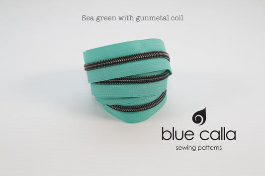 GUNMETAL COIL - SEA GREEN - #5 Metallic Nylon Coil Zipper tape