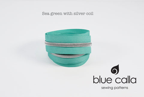 SILVER COIL - SEA GREEN - #5 Metallic Nylon Coil Zipper tape