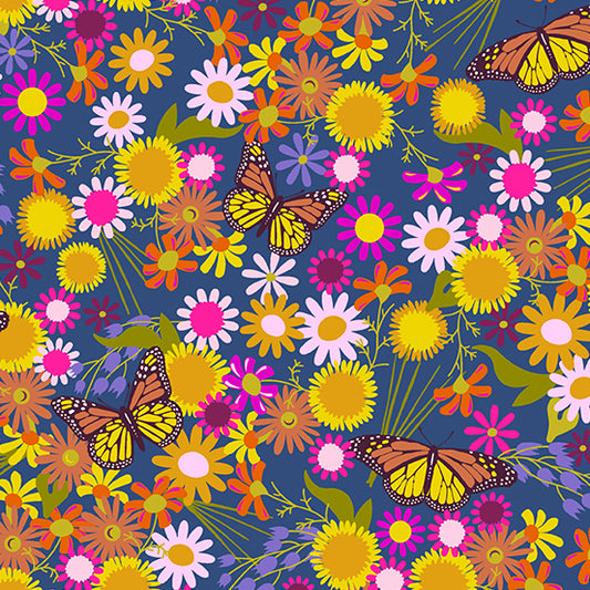 Wildflowers by Alison Glass - Monarch in Denim