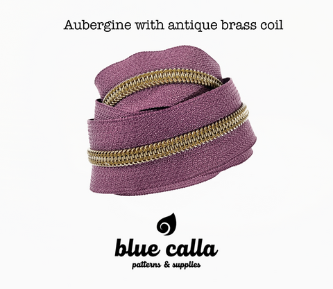 ANTIQUE BRASS COIL - AUBERGINE - #5 Metallic Nylon Coil Zipper tape