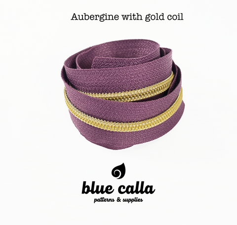 GOLD COIL - Aubergine - #5 Metallic Nylon Coil Zipper tape