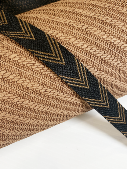 Jacquard Webbing - BLACK AND MILK CHOCOLATE HERRINGBONE - 1" wide