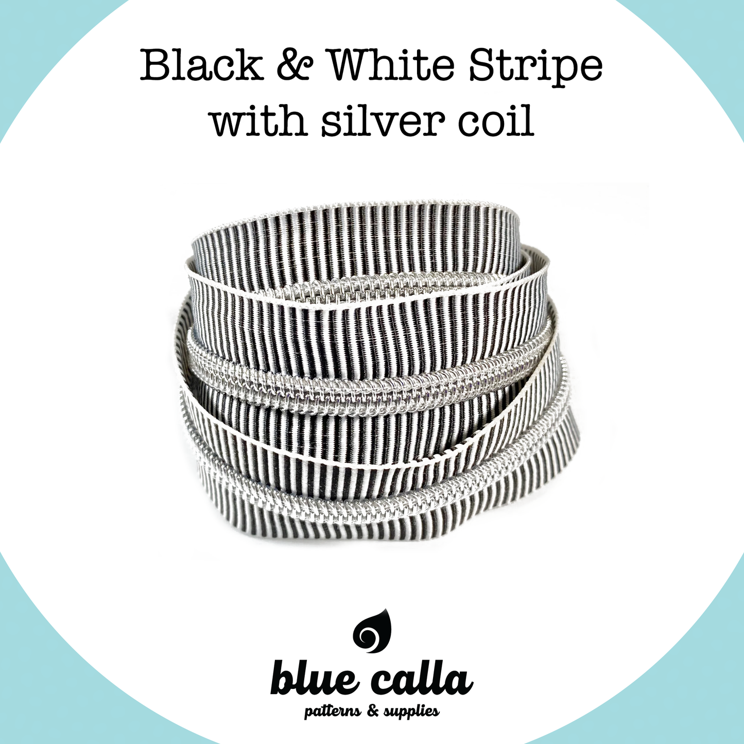 SILVER COIL - BLACK AND WHITE STRIPE - #5 Metallic Nylon Coil Zipper tape