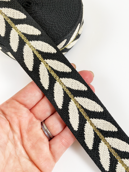 Metallic Vine Jacquard Webbing - Black - 1.5" wide