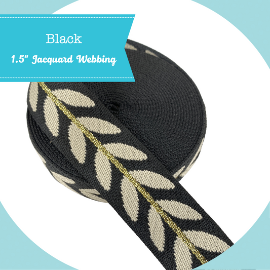 Metallic Vine Jacquard Webbing - Black - 1.5" wide