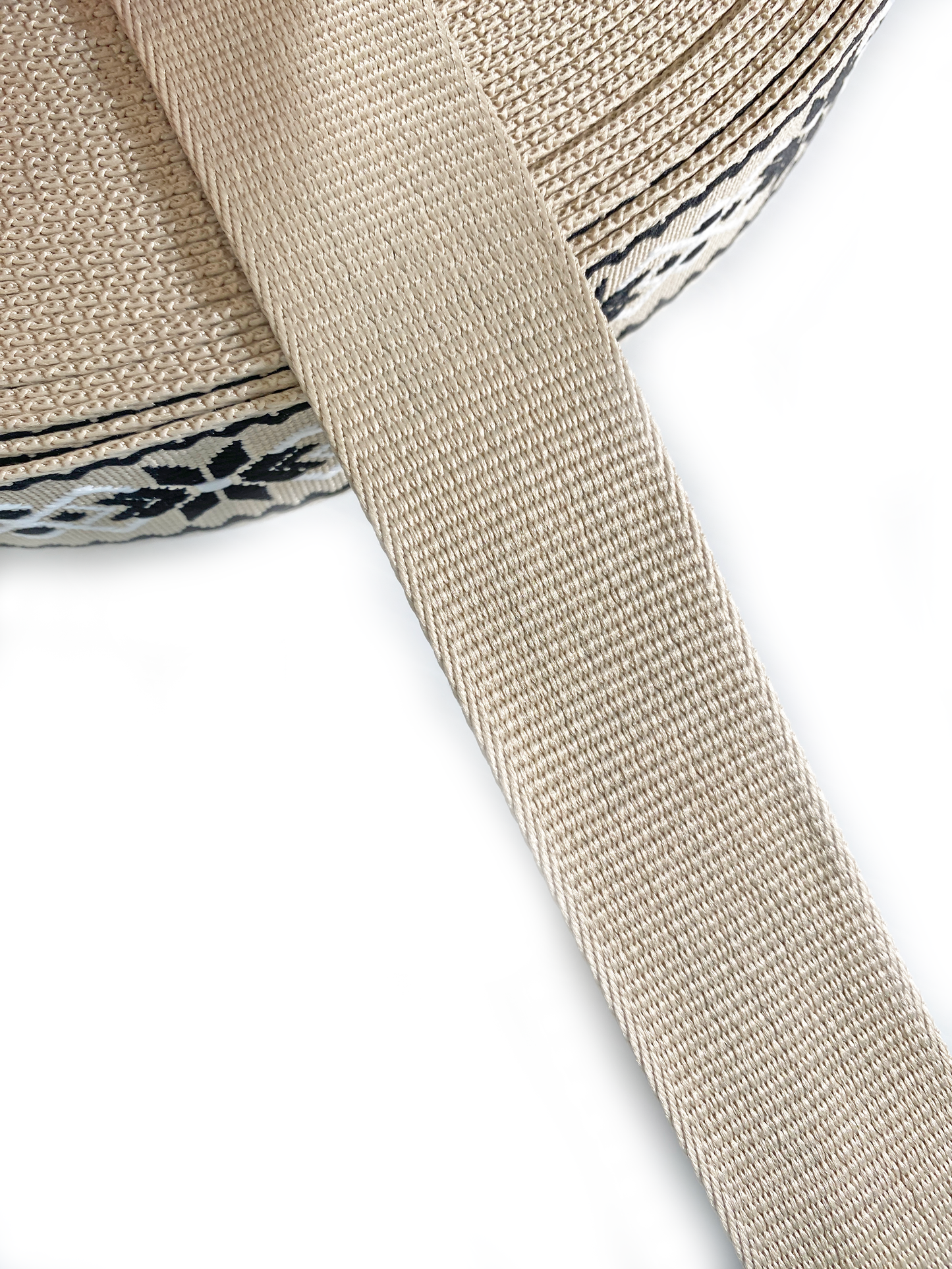 Celtic Jacquard Webbing - BEIGE, BLACK AND WHITE - 1.5" wide