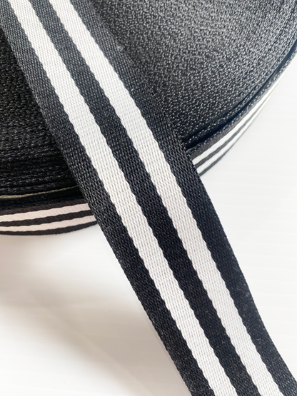 Stripe Jacquard Webbing - BLACK & WHITE - 1.5" wide