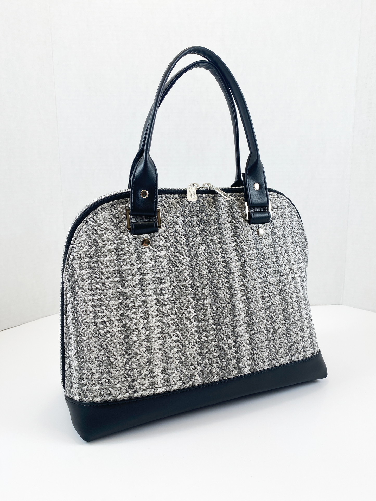 Boronia Bowler Bag : Salt & Pepper Crochet Texture Faux Leather