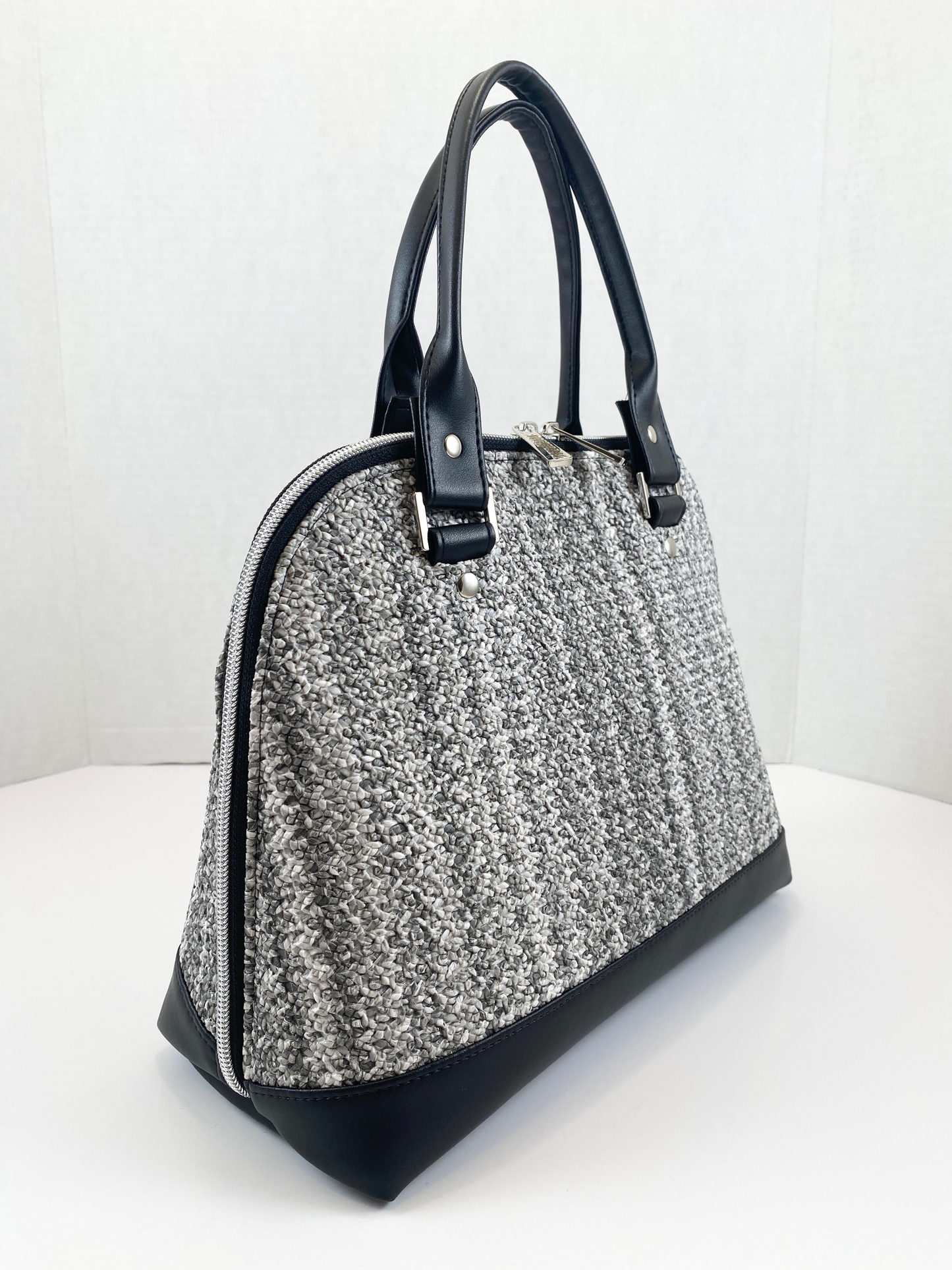 Boronia Bowler Bag : Salt & Pepper Crochet Texture Faux Leather