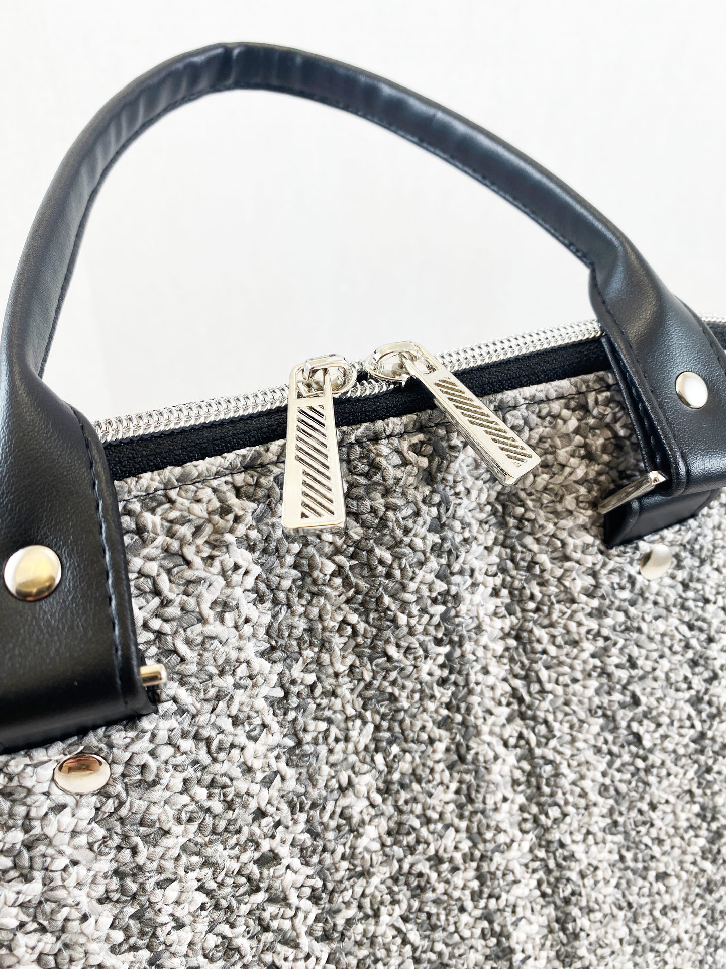 Boronia Bowler Bag : Salt & Pepper Crochet Texture Faux Leather