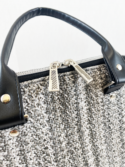 Boronia Bowler Bag : Salt & Pepper Crochet Texture Faux Leather