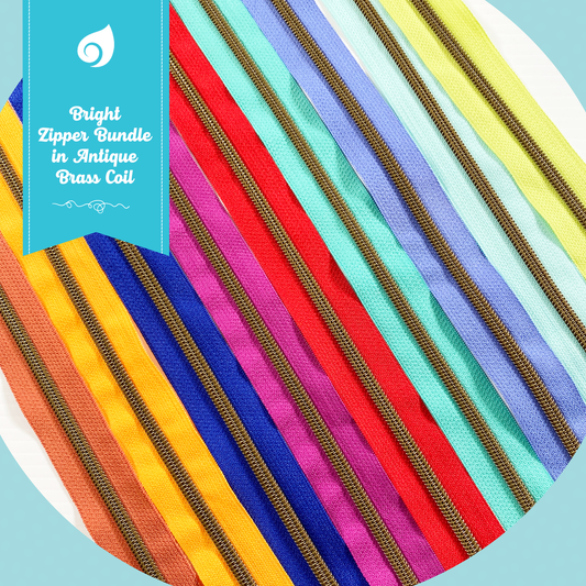 DISCOUNT ZIPPER BUNDLE - #5 Metallic Nylon Coil Zipper tape - Bright Bundle in Antique Brass coil