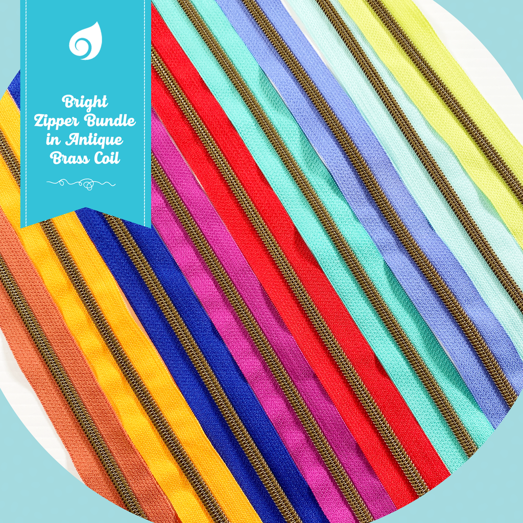 BLACK FRIDAY SALE - #5 Metallic Nylon Coil Zipper tape - Bright Bundle in Antique Brass coil