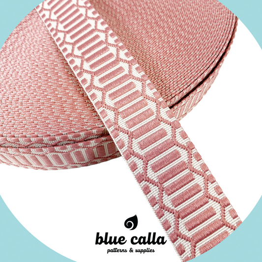 Trellis Jacquard Webbing - BUBBLEGUM PINK & IVORY - 1.5" wide