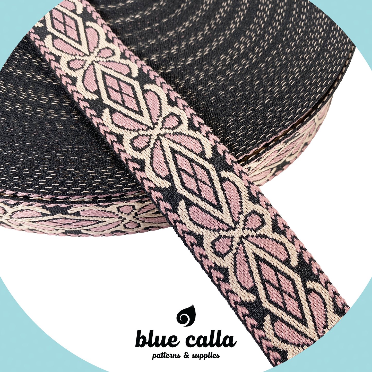 Diamond Floral Jacquard Webbing - BUBBLEGUM PINK - 1.5" wide