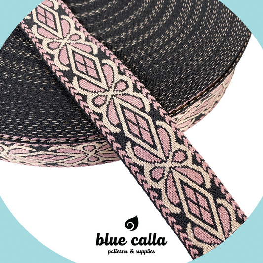 Diamond Floral Jacquard Webbing - BUBBLEGUM PINK - 1.5" wide