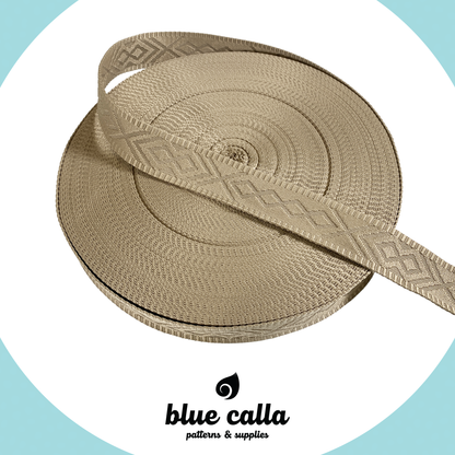 Knit Jacquard Webbing - CAFE AU LAIT - 1.5" wide
