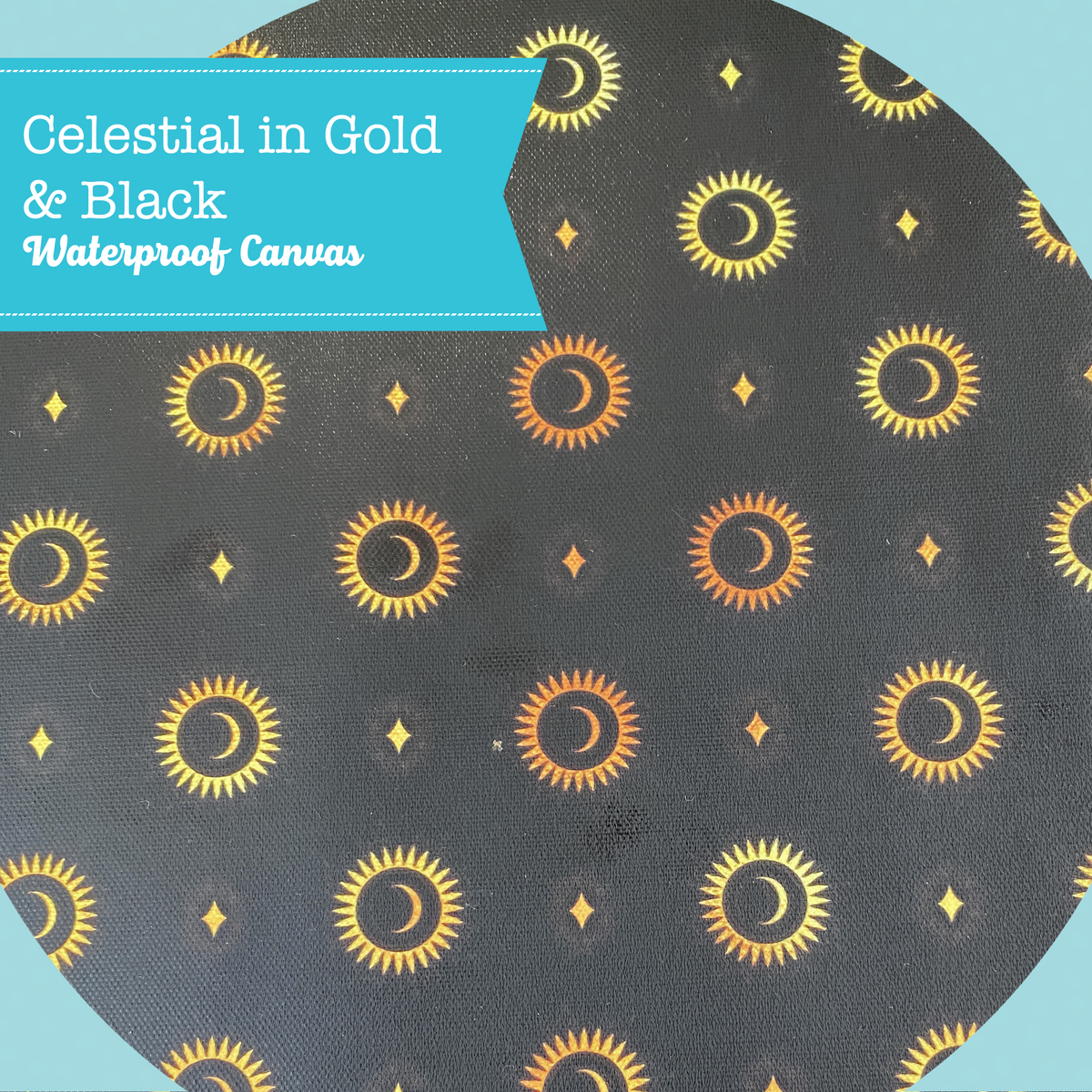 Printed Waterproof Canvas - Celestial in Gold & Black