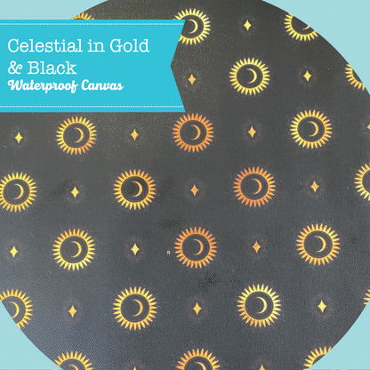 Printed Waterproof Canvas - Celestial in Gold & Black