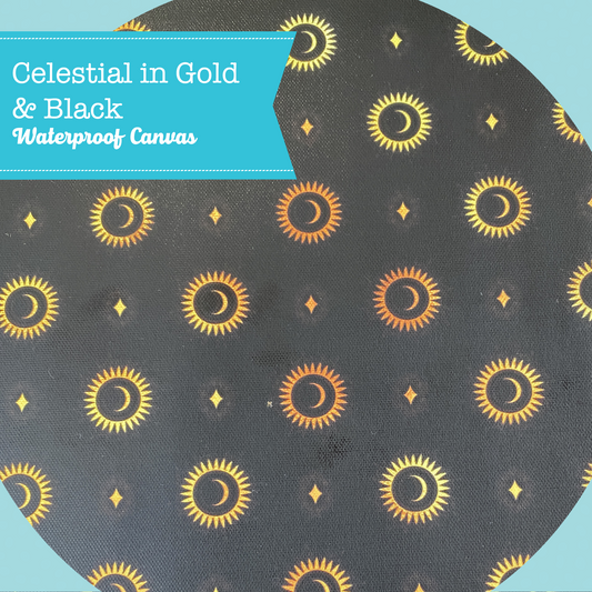 Printed Waterproof Canvas - Celestial in Gold & Black