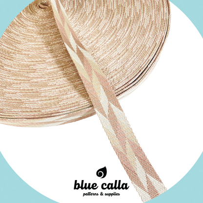 Jacquard Webbing - CHAMPAGNE & IVORY GEO STRIPE - 1" wide