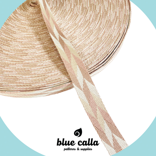 Jacquard Webbing - CHAMPAGNE & IVORY GEO STRIPE - 1" wide