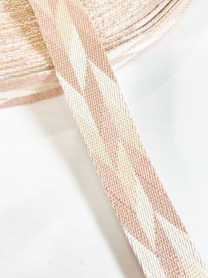 Jacquard Webbing - CHAMPAGNE & IVORY GEO STRIPE - 1" wide