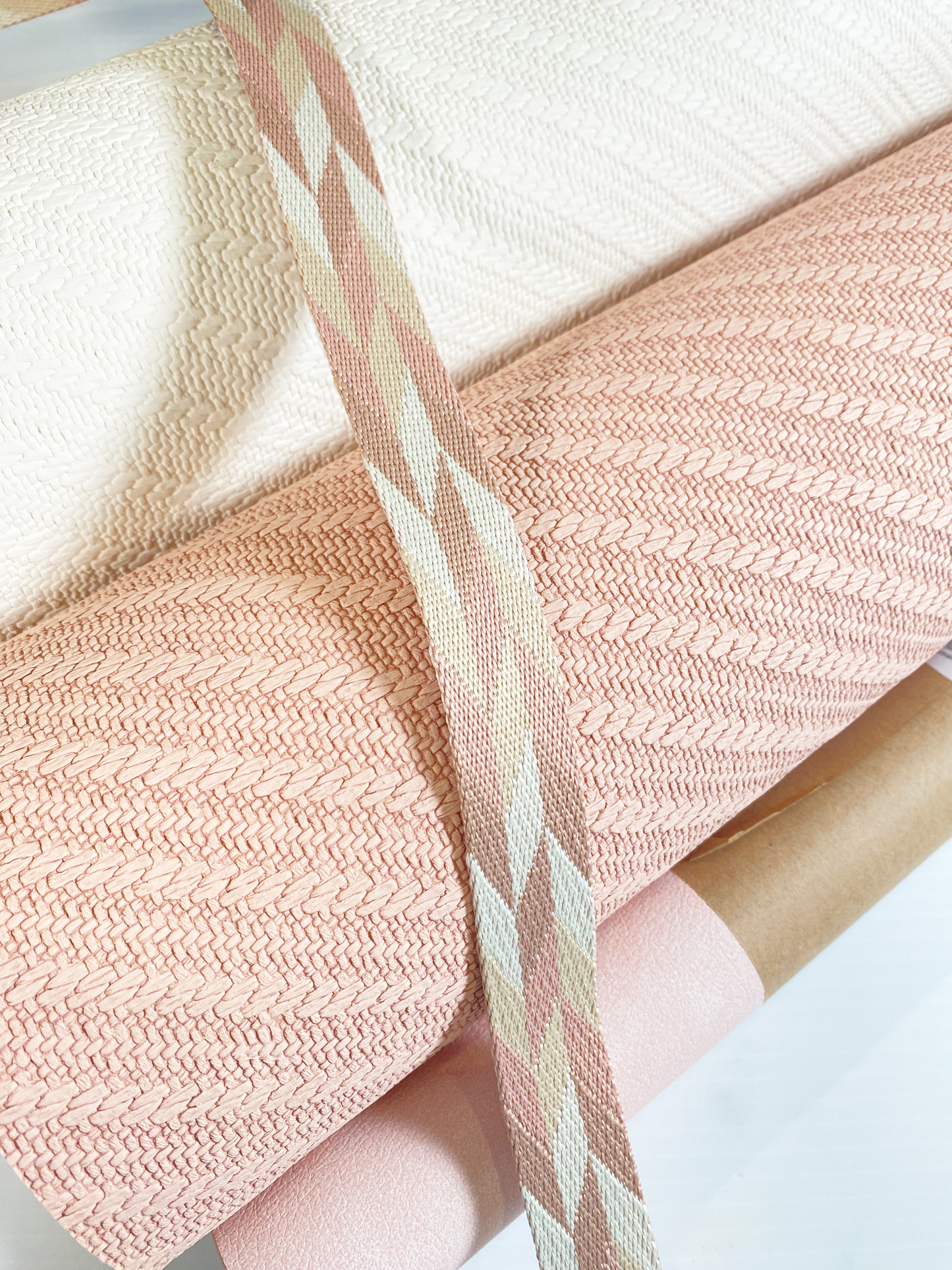 Jacquard Webbing - CHAMPAGNE & IVORY GEO STRIPE - 1" wide