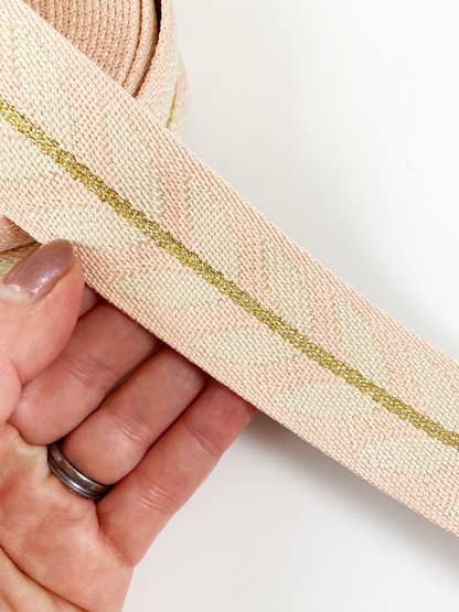 Metallic Vine Jacquard Webbing - Champagne - 1.5" wide
