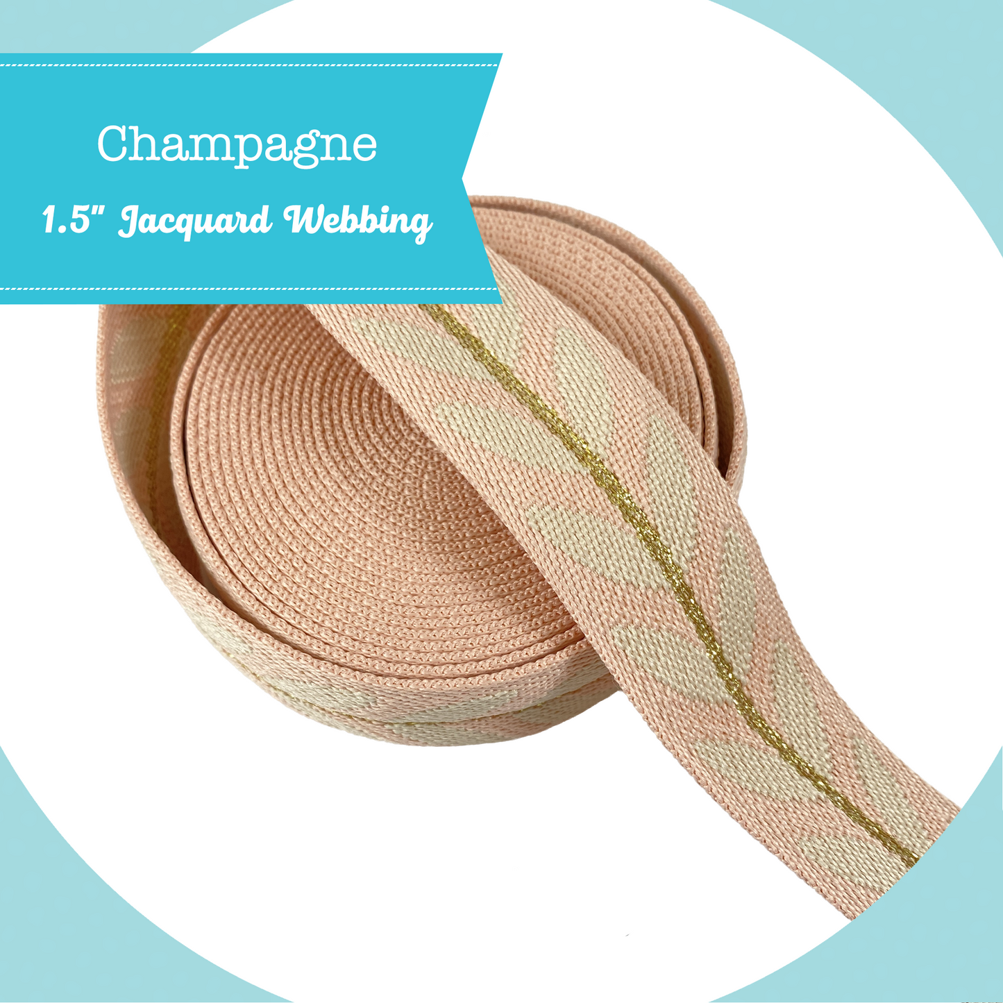 Metallic Vine Jacquard Webbing - Champagne - 1.5" wide