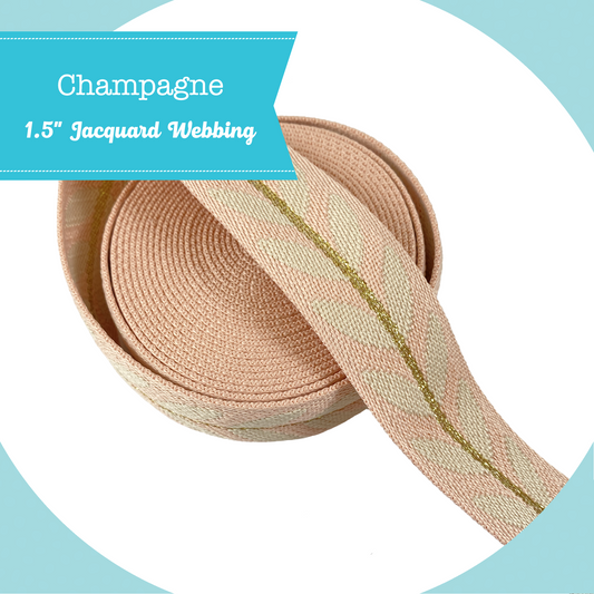 Metallic Vine Jacquard Webbing - Champagne - 1.5" wide