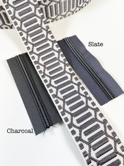 Trellis Jacquard Webbing - CHARCOAL & IVORY - 1.5" wide