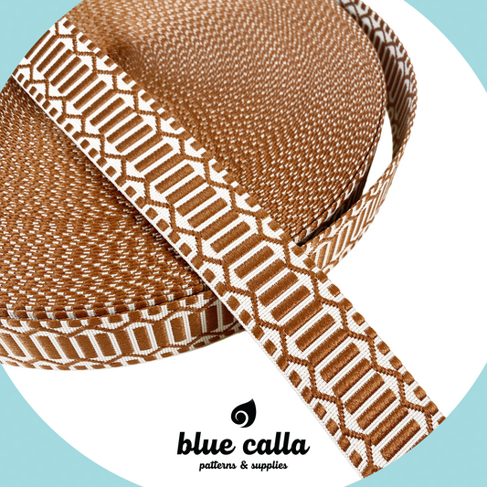 Trellis Jacquard Webbing - CINNAMON & IVORY - 1.5" wide