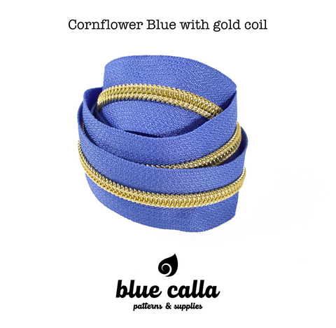 GOLD COIL - CORNFLOWER BLUE - #5 Metallic Nylon Coil Zipper tape