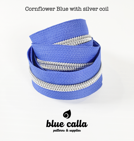 SILVER COIL - CORNFLOWER BLUE - #5 Metallic Nylon Coil Zipper tape