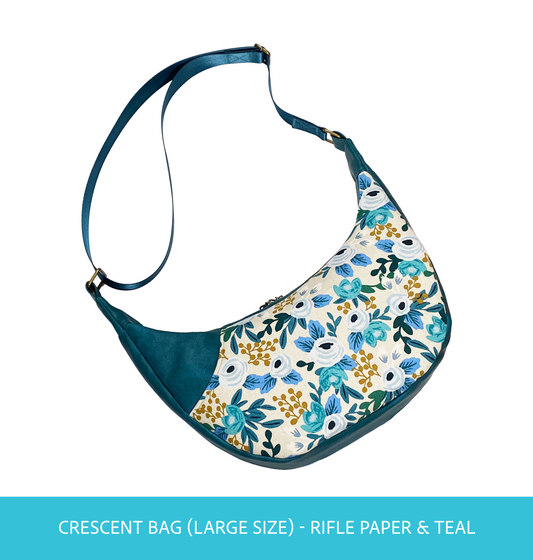 Crescent Bag (Large size) : Rifle Paper Floral & Teal Mora