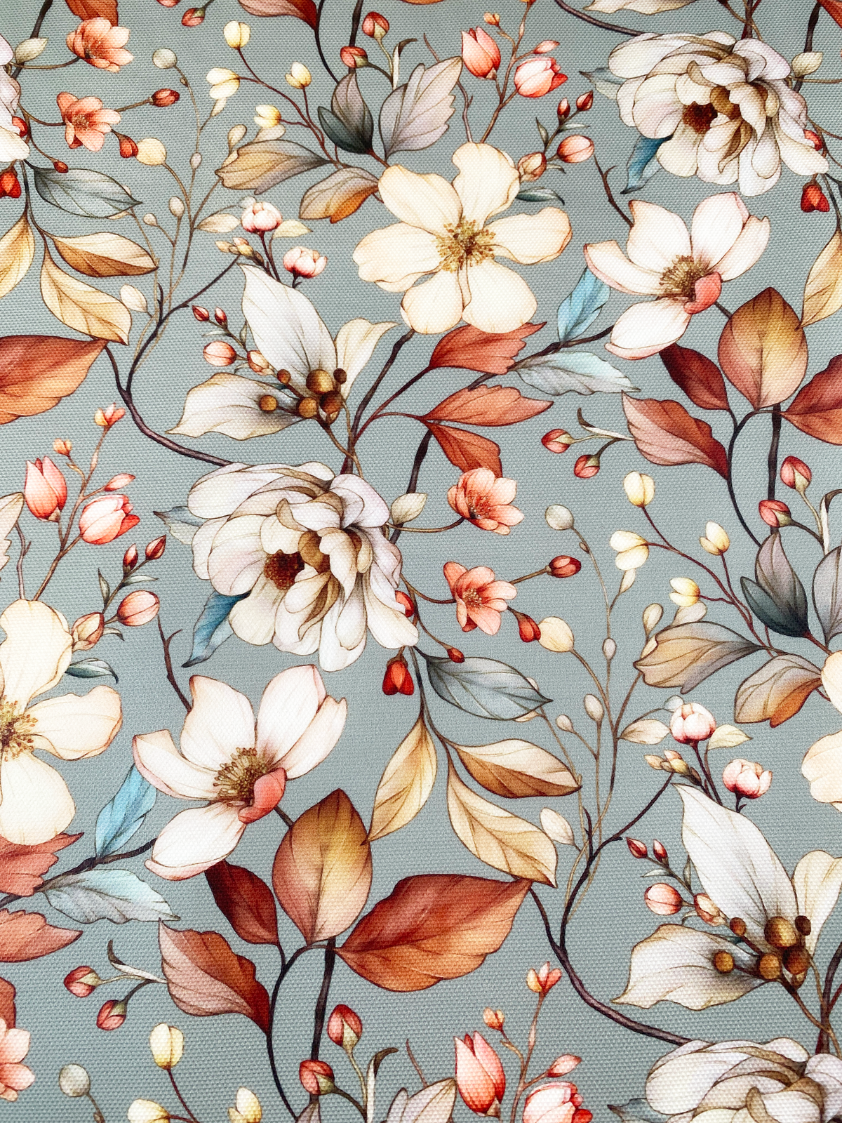 Printed Waterproof Canvas - Dogwood in Slate Green