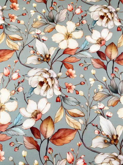 Printed Waterproof Canvas - Dogwood in Slate Green