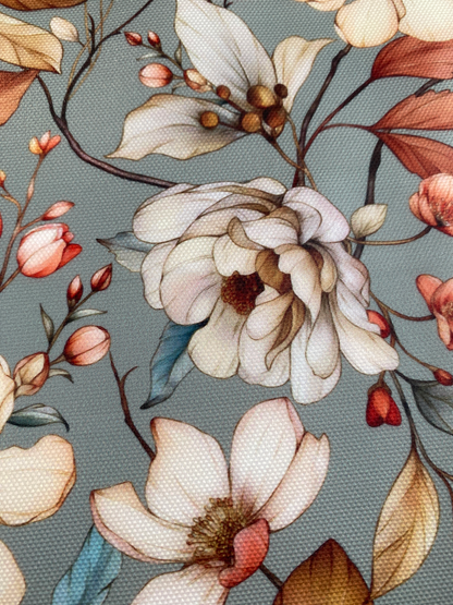 Printed Waterproof Canvas - Dogwood in Slate Green