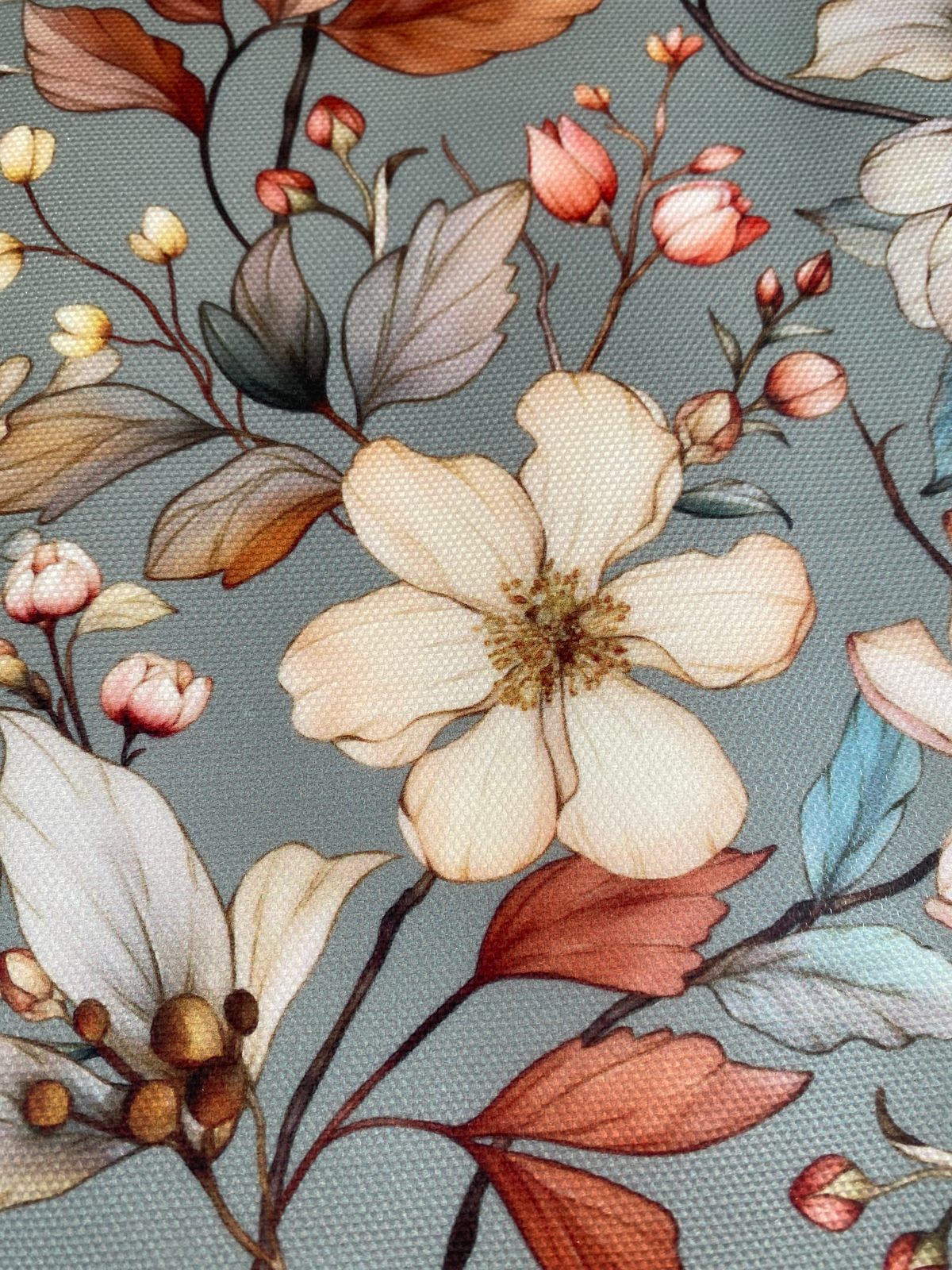 Printed Waterproof Canvas - Dogwood in Slate Green