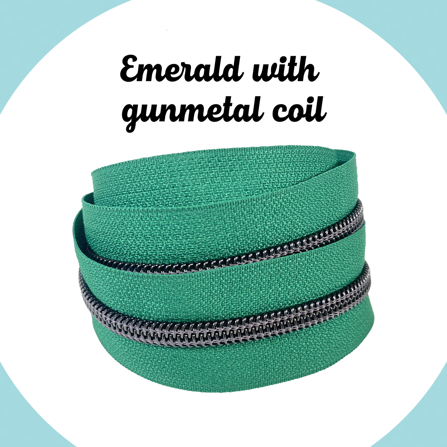 GUNMETAL COIL - EMERALD - #5 Metallic Nylon Coil Zipper tape
